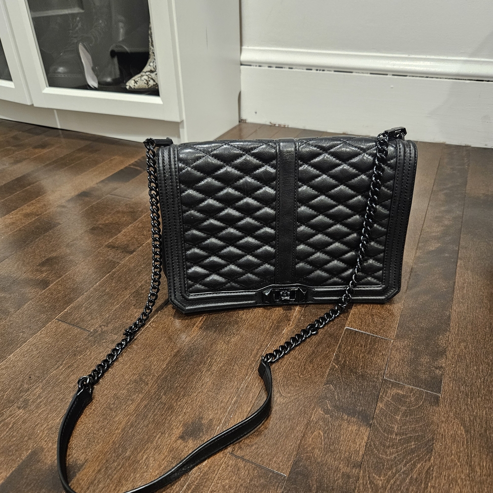 Rebecca Minkoff Black Quilted Crossbody Bag with Chain